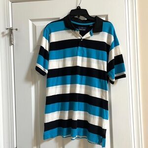 Class Club Blue & Black Striped Polo Shirt – Youth 20 / Fits Men’s M – NWOT